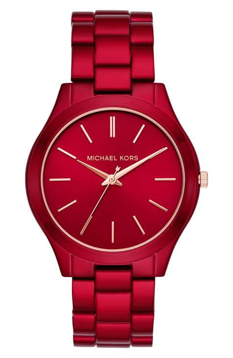 slim runway bracelet watch 42mm michael kors red|Michael Kors 42mm slim runway.